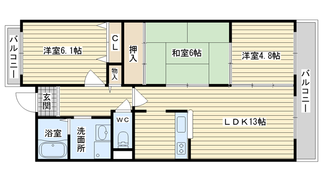 茨木市春日の賃貸物件間取画像