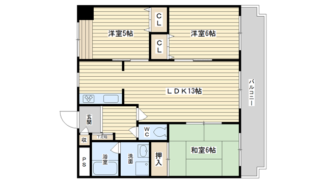 茨木市中村町の賃貸物件間取画像