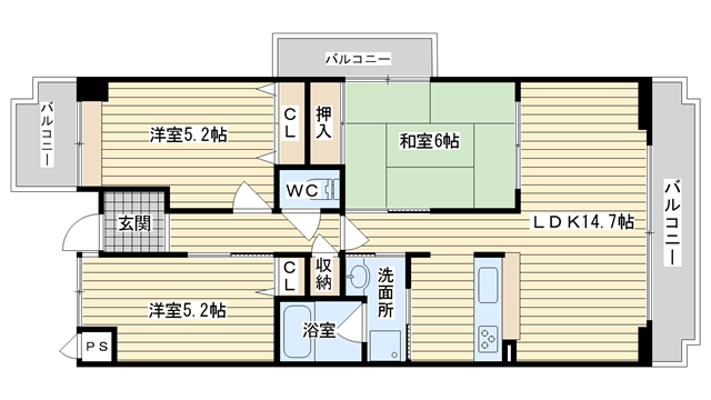 茨木市星見町の賃貸物件間取画像