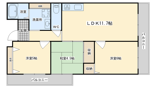 茨木市郡の賃貸物件間取画像