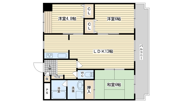 茨木市中村町の賃貸物件間取画像