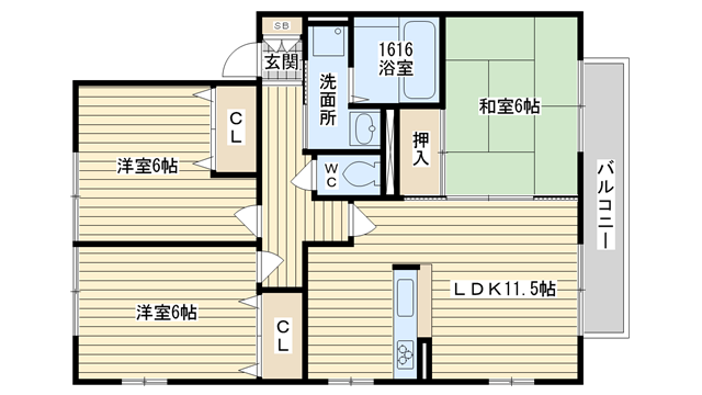 茨木市郡山の賃貸物件間取画像