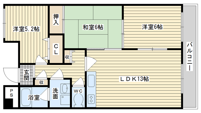 茨木市大正町の賃貸物件間取画像