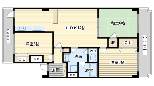 茨木市下中条町の賃貸物件間取画像