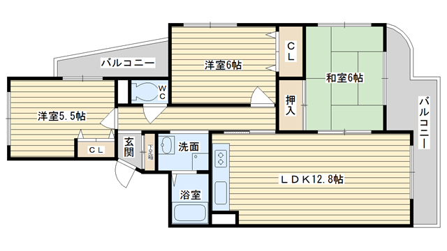 茨木市中津町の賃貸物件間取画像