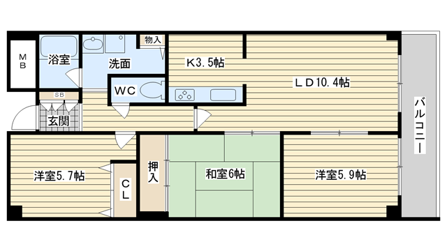 茨木市東中条町の賃貸物件間取画像